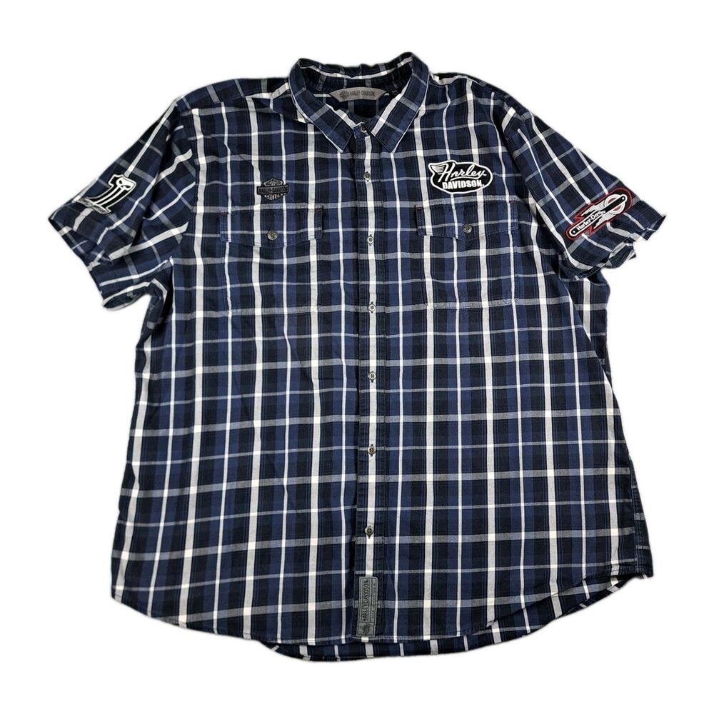 Harley-Davidson Shirt Mens 3XL Button Up Snap Collar Patches Plaid